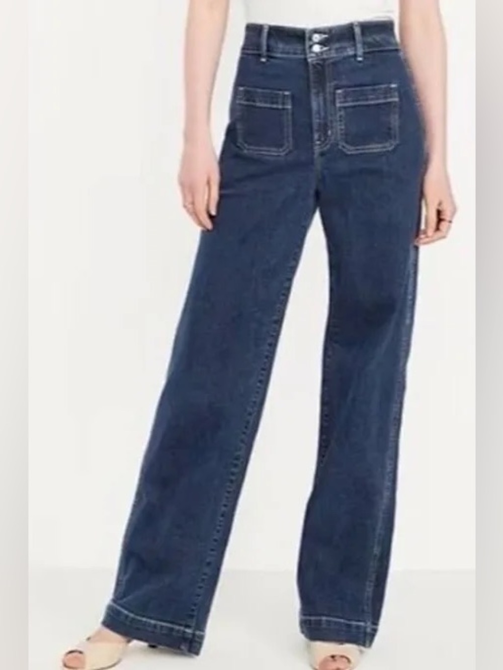 Old Navy extra high rise Sky Hi Wide Leg Dark Jeans size 6 petite